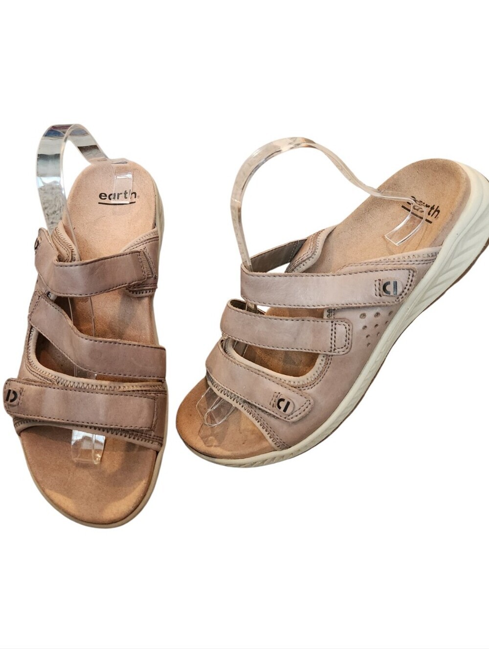 Earth "Mira Lourdes" Taupe Leather Comfort Slide Sandals Size 10 Wide Adjustable